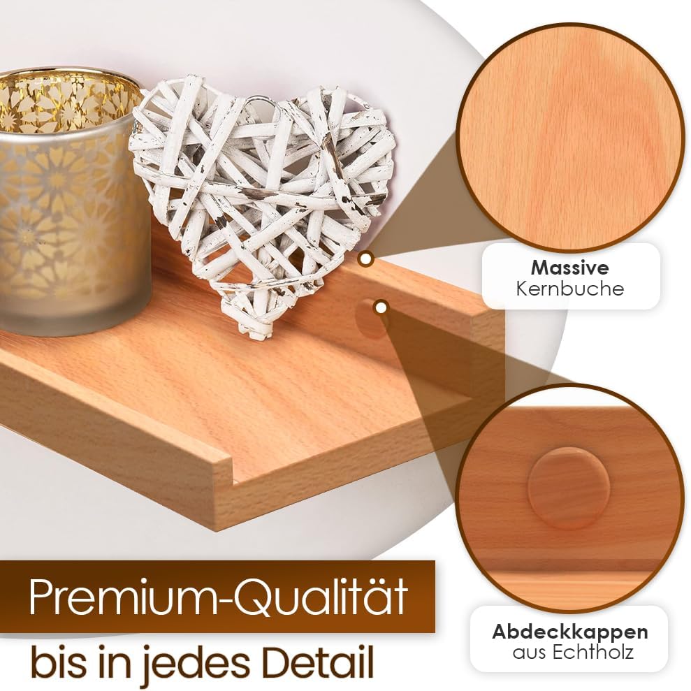 Bilderleiste Kernbuche 40cm - Wandregal Holz [inkl. Schraubenabdeckungen aus Echtholz] Regalbrett Ho