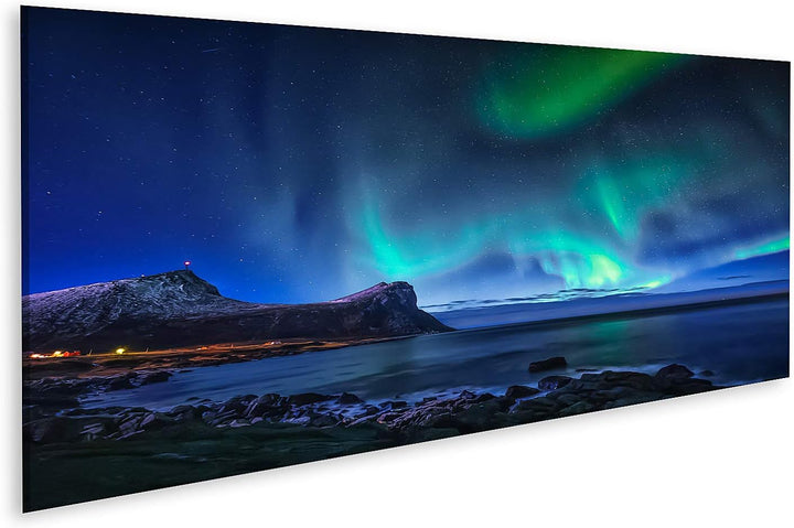 islandburner Bild auf Leinwand Aurora Borealis Nachthimmel Nordnorwegen Bilder Wandbilder Poster Lei