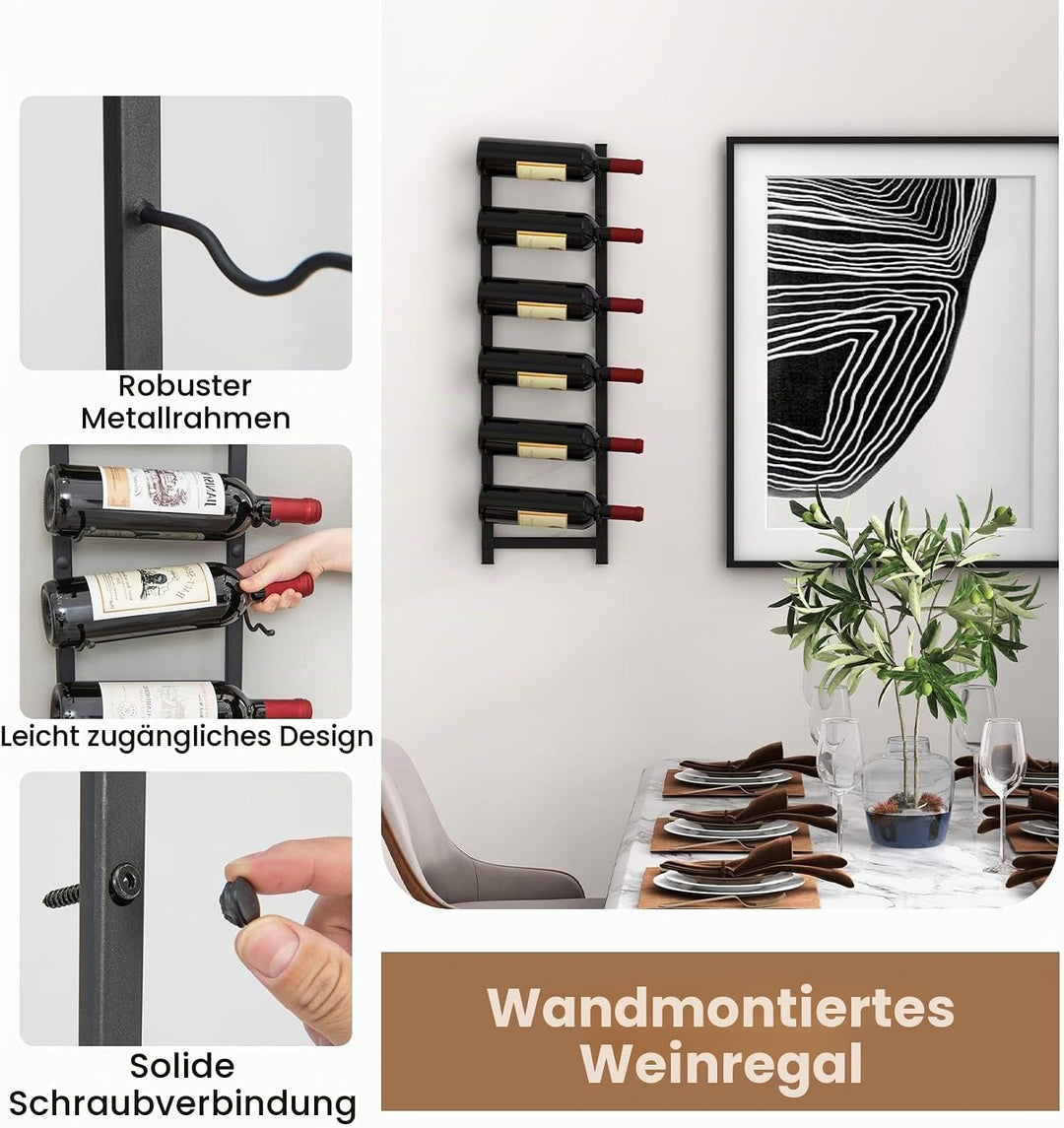 KOMFOTTEU Weinregal Wand für 6/9/12 Flaschen, vertikaler Flaschenhalter aus Metall, dekoratives Häng