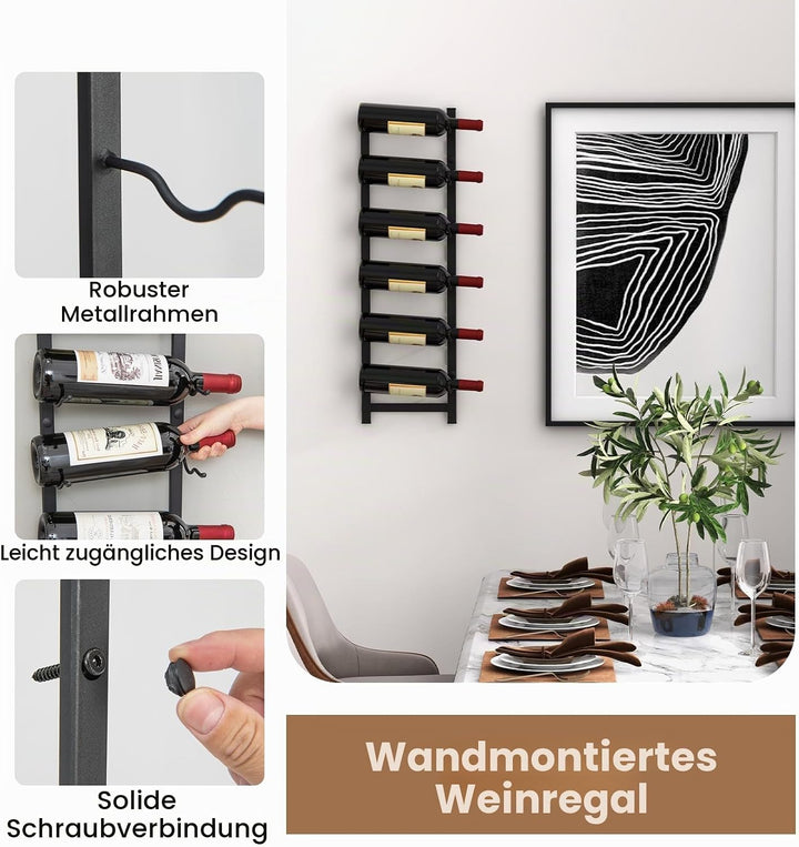 KOMFOTTEU Weinregal Wand für 6/9/12 Flaschen, vertikaler Flaschenhalter aus Metall, dekoratives Häng