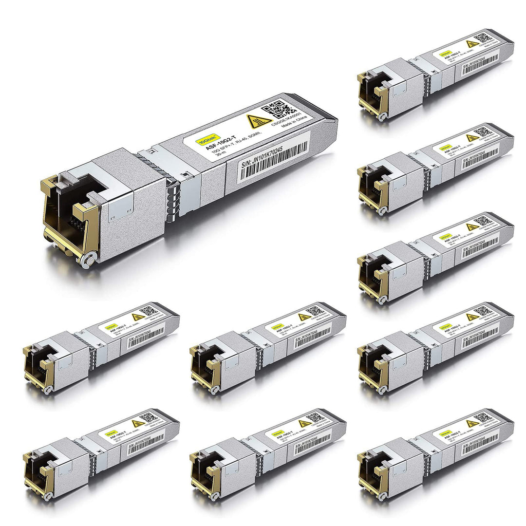10Gtek [10 Stück] 1.25/2.5/5/10GBase-T SFP+ RJ-45 CAT.6a Kupfer Transceiver 30-meter, Kompatibel für