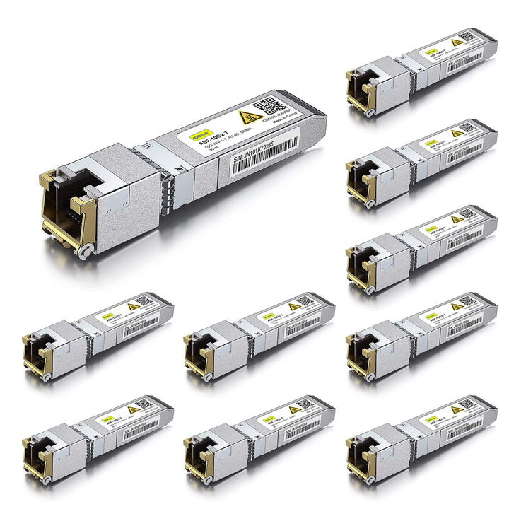 10Gtek [10 Stück] 1.25/2.5/5/10GBase-T SFP+ RJ-45 CAT.6a Kupfer Transceiver 30-meter, Kompatibel für