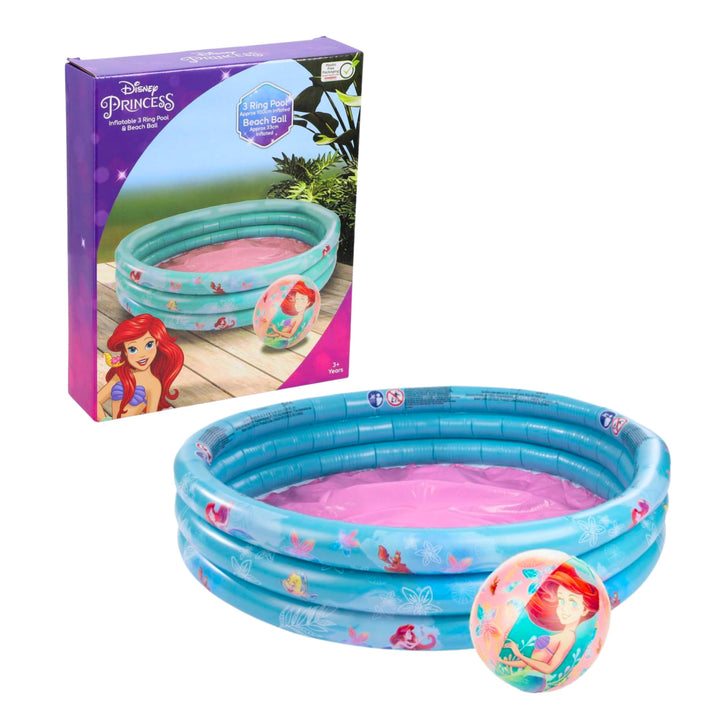 Disney Princess Aufblasbarer Pool, Ariel Sebastian Fabius Kinderpool, Rund Mehrfarbig, 100 cm