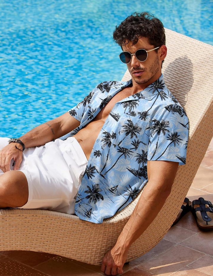 COOFANDY Leinenhemd Herren Hemd Sommer Kurzarm Herrenhemd Freizeit Sommer Hemden Einfarbig Basic Bea