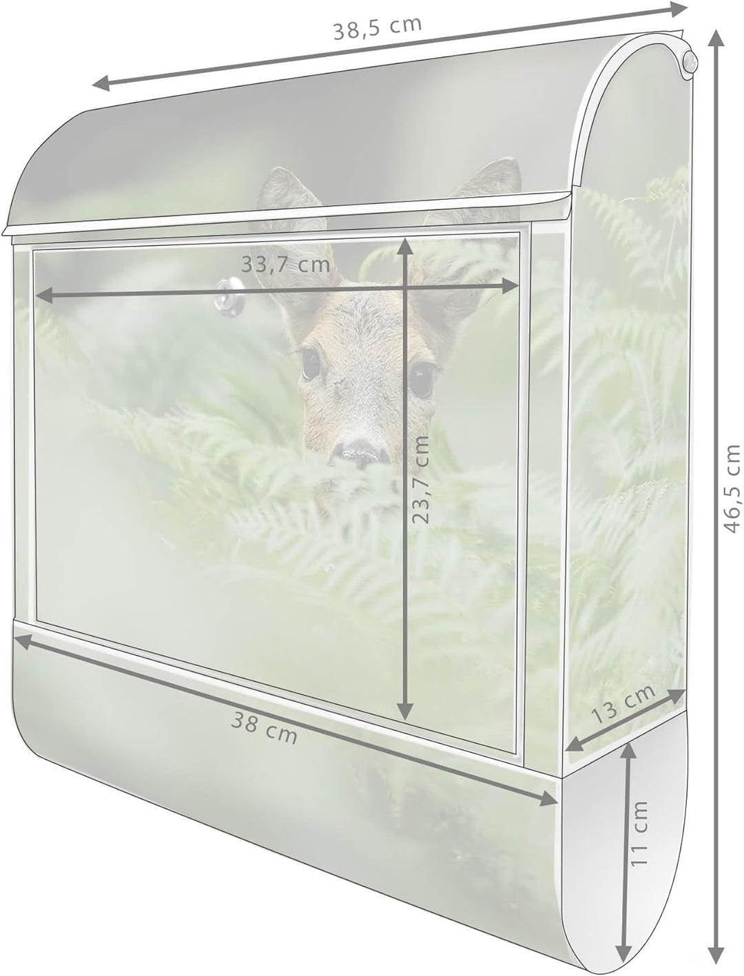 banjado® Design Briefkasten mit Motiv REH 39x47x14cm &amp; 2 Schlüssel - Briefkasten Stahl weiss mit Zei