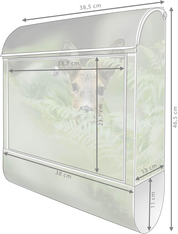 banjado® Design Briefkasten mit Motiv REH 39x47x14cm &amp; 2 Schlüssel - Briefkasten Stahl weiss mit Zei