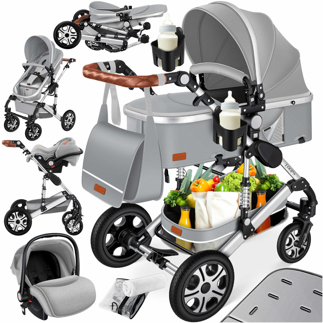 KESSER® Loops 3 in 1 Kinderwagen Kombikinderwagen Komplett-Set inkl. Babywanne & Buggy Sportsitz & A