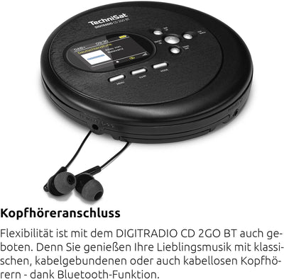 TechniSat DIGITRADIO CD 2GO BT - portabler CD-Player mit 2 Akku (Discman, mit MP3 Resume-Funktion, B