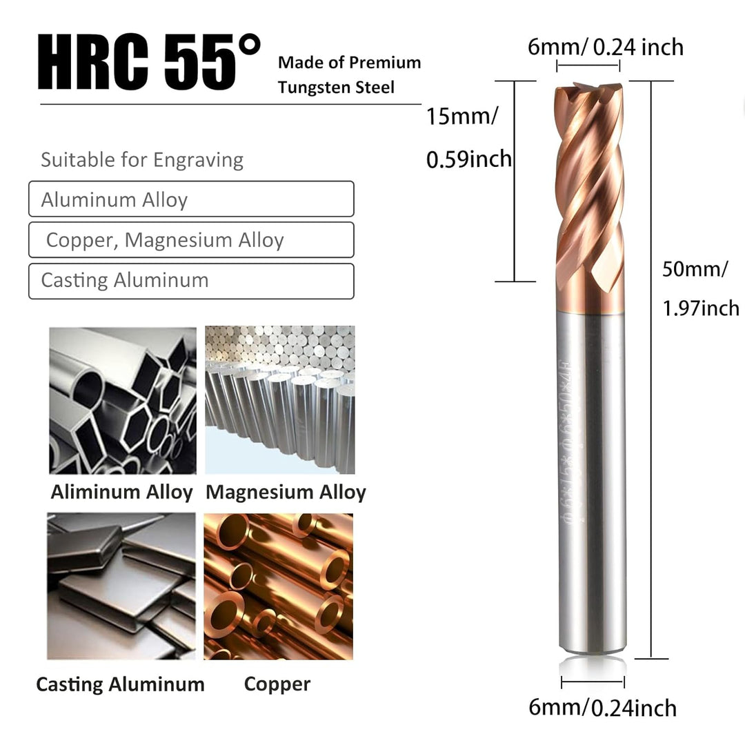 6mm CED Fräser Schaftfräser Hartmetall 4-Flöte, 2 Stücke TiSiN Coat Spiralfräser Bit VHM CNC Bohrauf