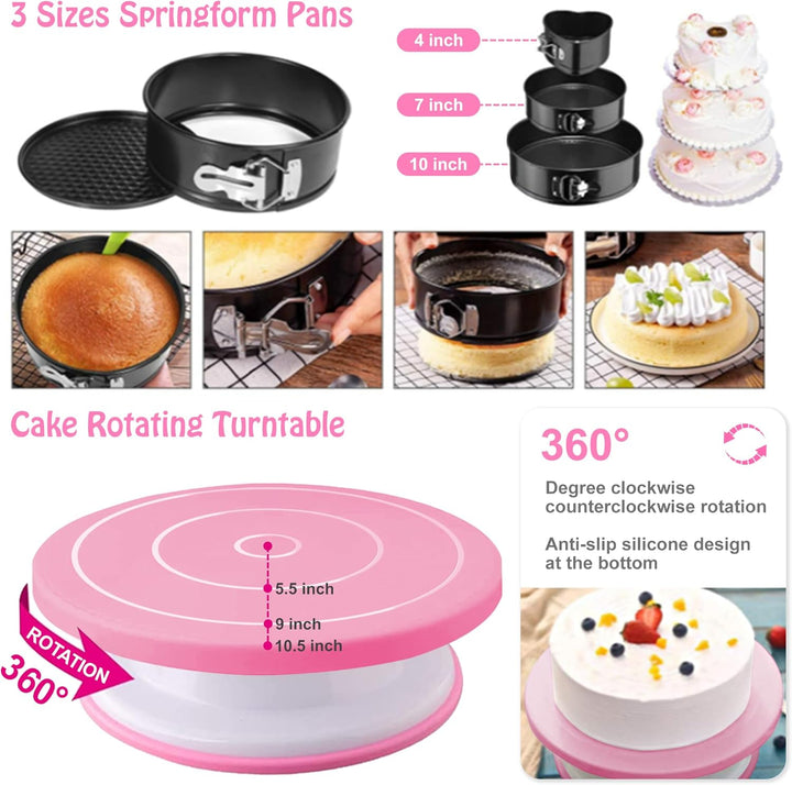 AZOMKER Torten ZubehöR, Tortenplatte Drehbar, SpritztüLlen Set, Backset Mit 3-Grösse Springform, Bac