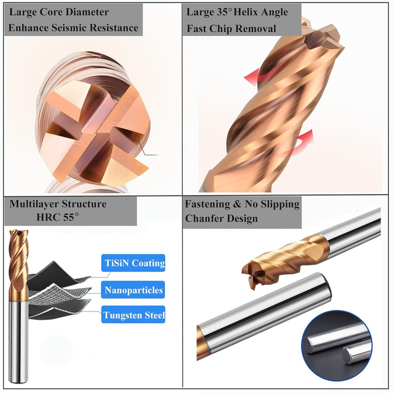 10mm Fräsende Mühle Wolframkarbid 4-Ausschnitt, 25mm Schneidlänge 2-Stücke TiSiN Beschichtung Vollha