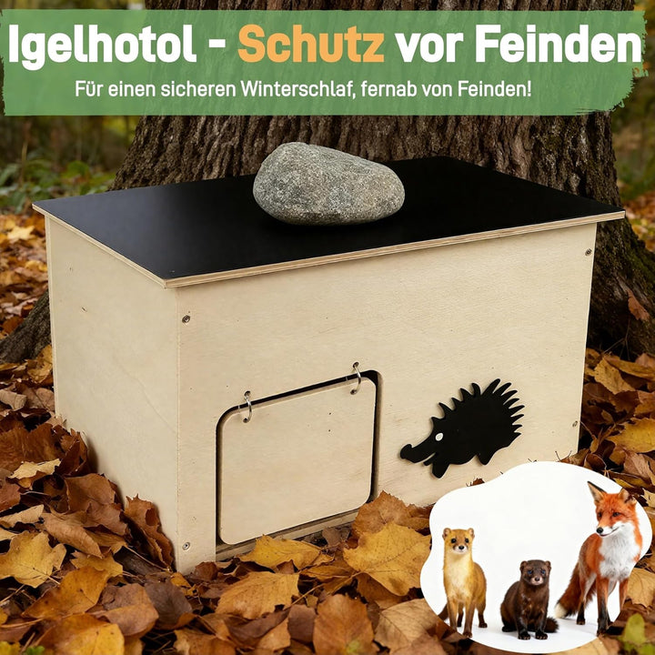 Igelhaus Holz mit Rattenklappe, Gross Igelhotel mit Boden und Labyrintheingang - Igelhütte Hedgehog