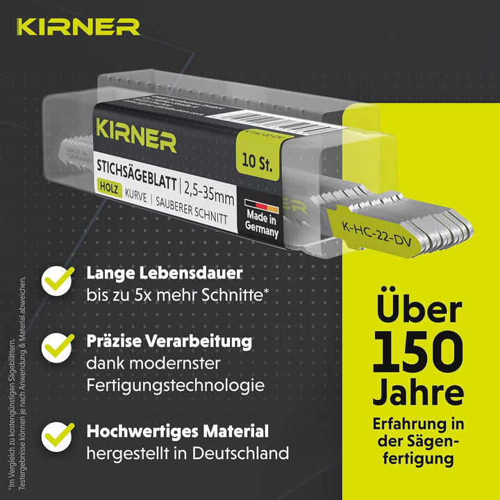 KIRNER Stichsägeblätter Holz 10 Stk [ bis zu 5x mehr Schnitte ] sehr präziser, sauberer Kurvenschnit