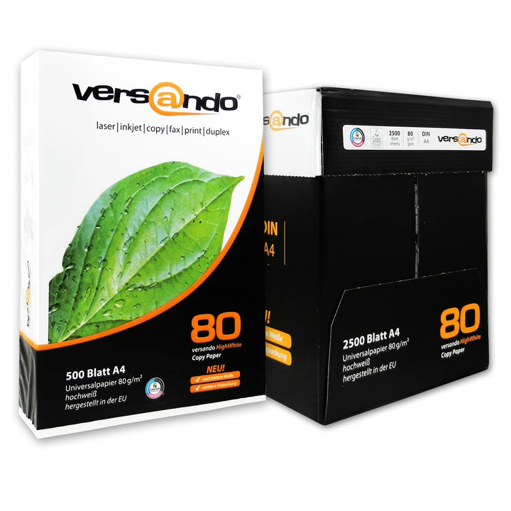 versando 2.500 Blatt Kopierpapier A4 HighWhite 80 Drucker-/Universalpapier 5x 500 Blatt PremiumWeiss