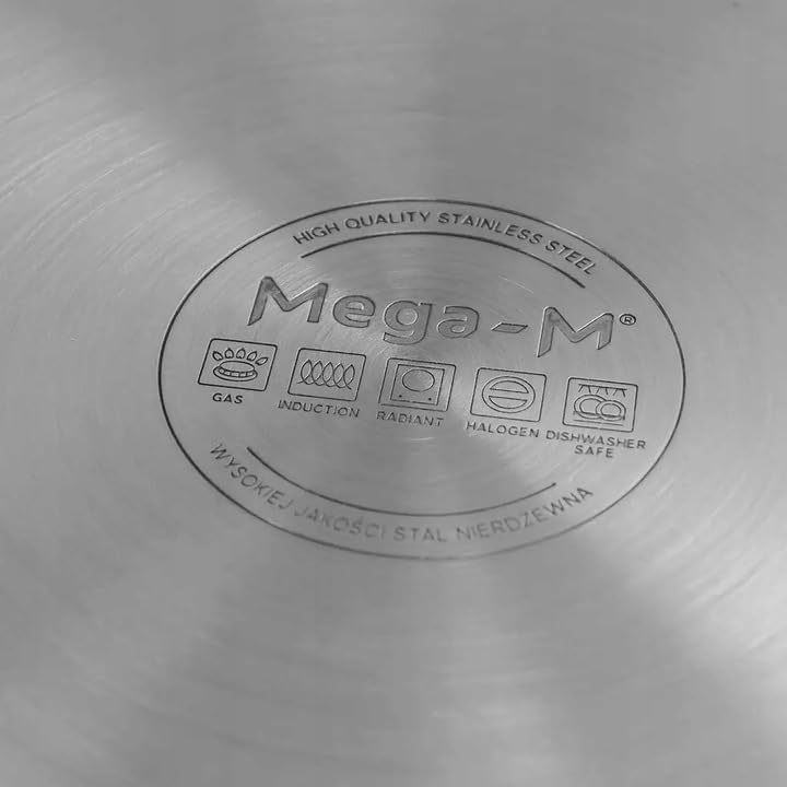 Mega-M Kochtopf GROSSE Induktion aus Edelstahl AISI 443 mit DECKEL PRO Küche Keramik, Elektro, Gas,