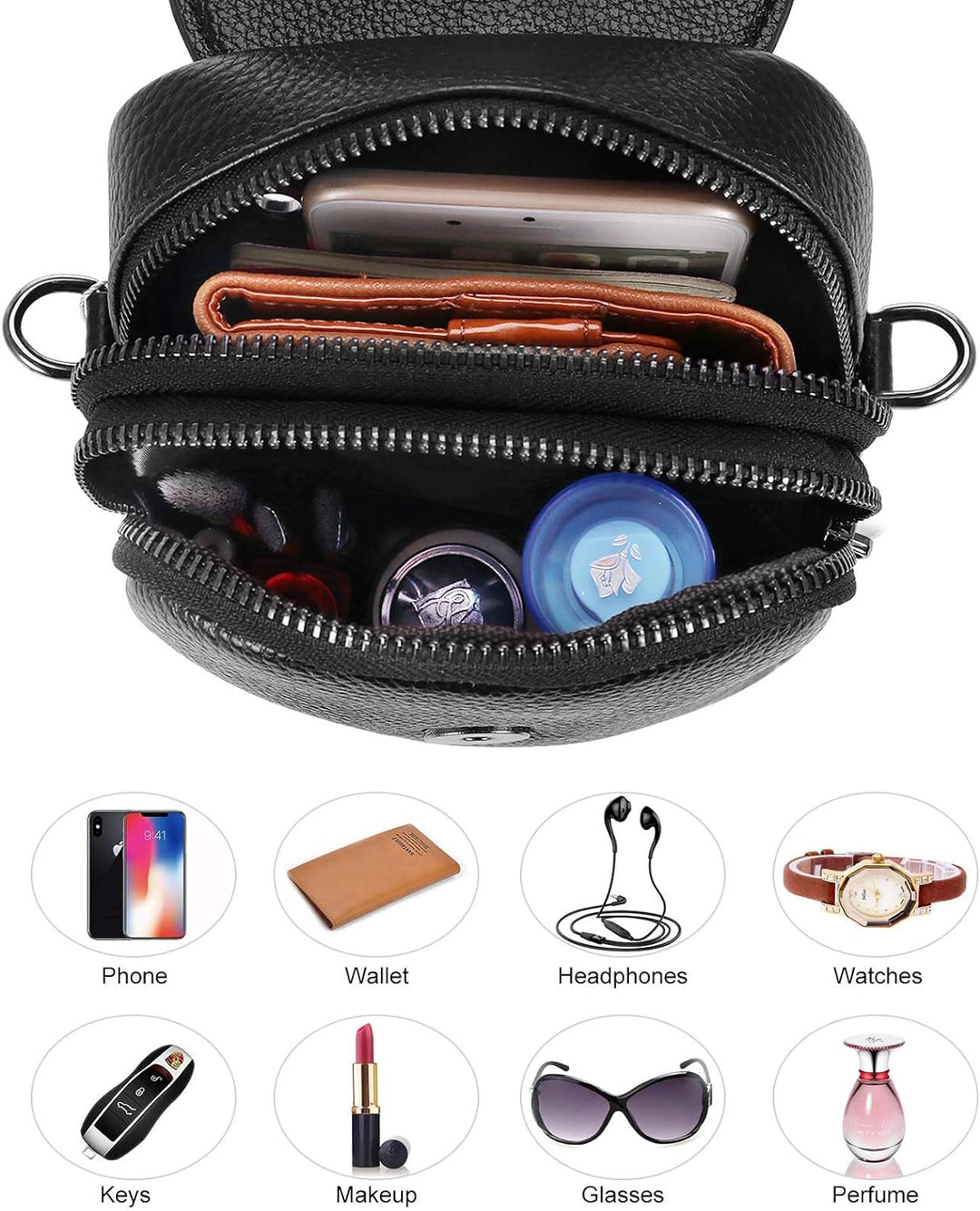 HAWEE Mode Damen Handytasche mit Riemen Echtes Leder Crossbody Handy Umhängetasche Leicht Damen Schu