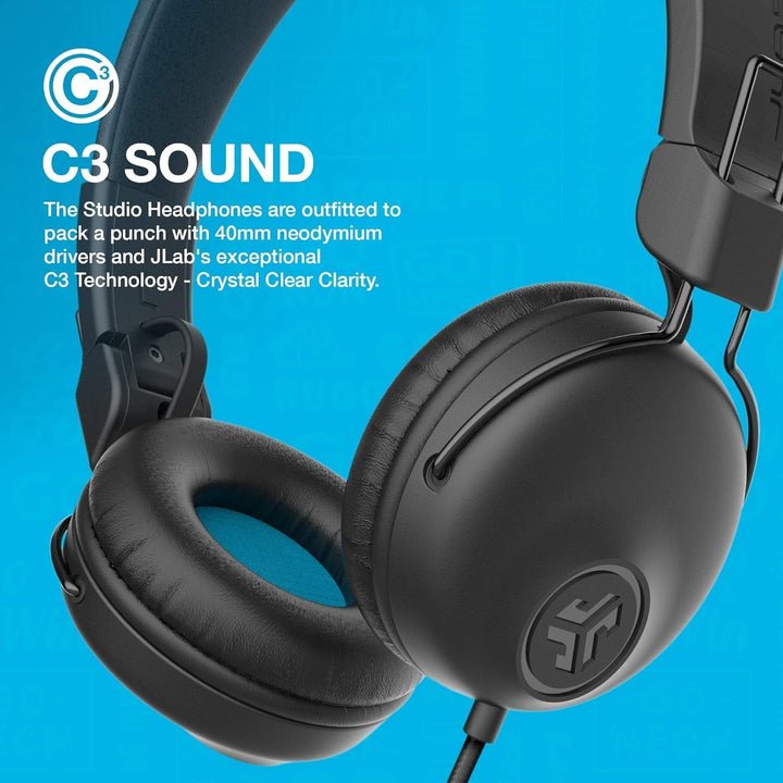 JLab Studio Kopfhörer, Kabelgebundene On-Ear Kopfhörer mit C3-Sound für Kristallklare Klangqualität,