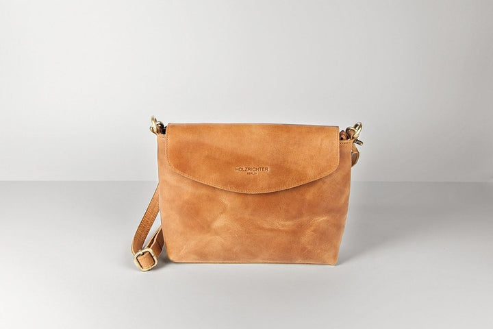 HOLZRICHTER BERLIN Damen Umhängetasche (M) – Premium Leder Handtasche klein Camel-braun, Camel-braun