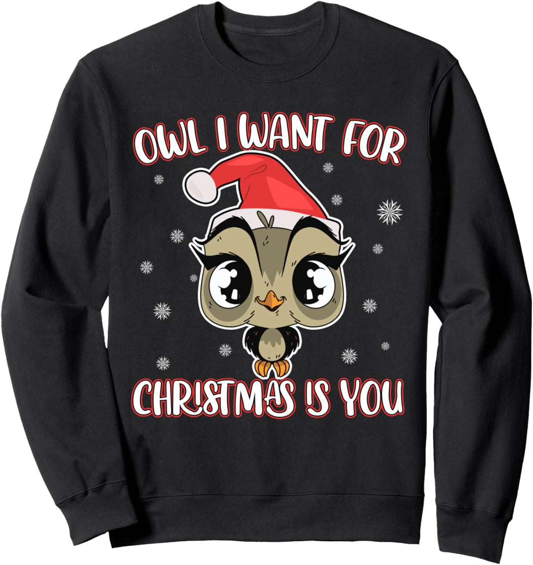 Owl I Want For Christmas Is You! Owl Heart Gift Xmas Owls Sweatshirt