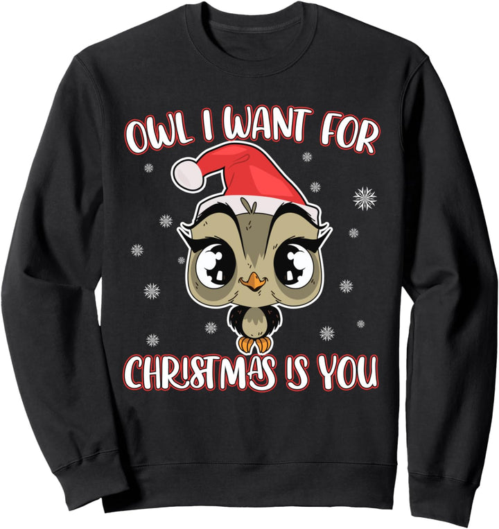 Owl I Want For Christmas Is You! Owl Heart Gift Xmas Owls Sweatshirt