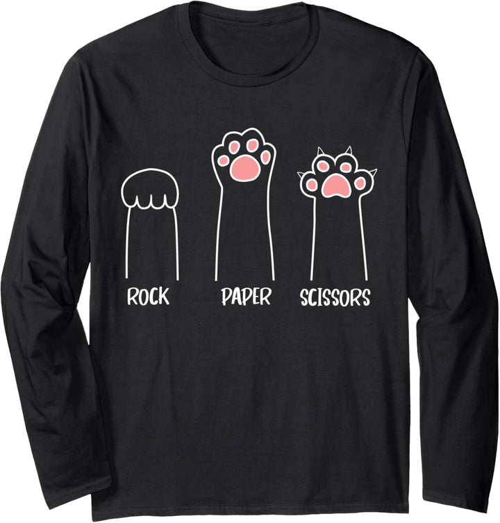 Rock Paper Scissors Hand Game Cute Paw Funny Cat Langarmshirt