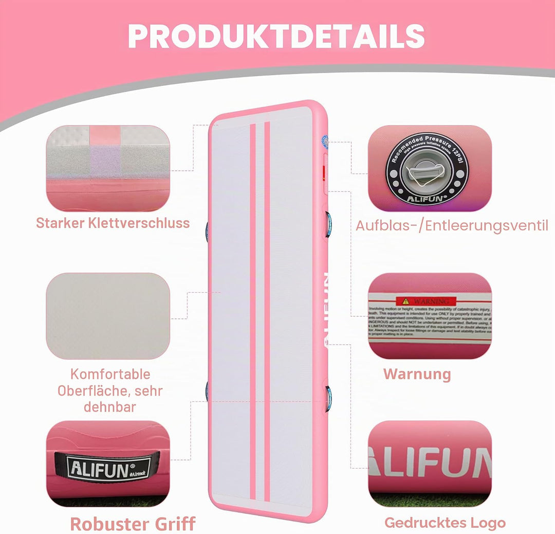 ALIFUN Air Matte Track, 2m/3m/4m/6m Aufblasbar Gymnastikmatte, Turnmatte, Tumbling Matten 10/20cm ho