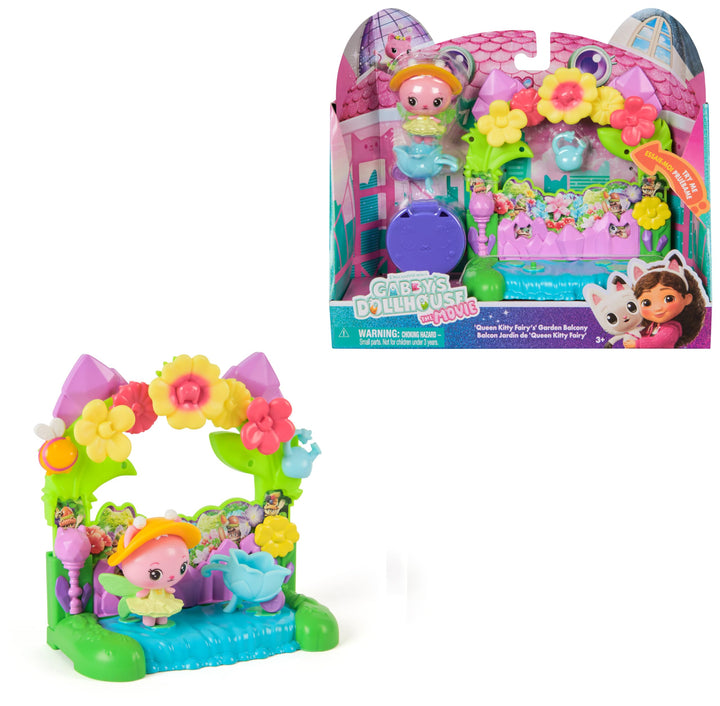 DREAMWORKS GABBY'S DOLLHOUSE: DER FILM - Queen Kitty Fees Kristall Garten Balkon, mit Spielfigur & Z