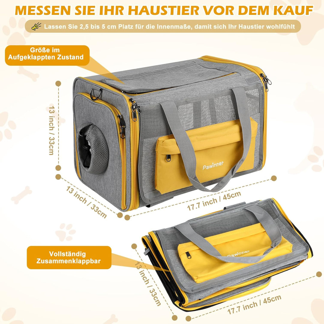 Pawinner Transportbox für Hunde Katze, 45x33x33 cm Katzentransporttasche für Reise & Auto, Faltbar H