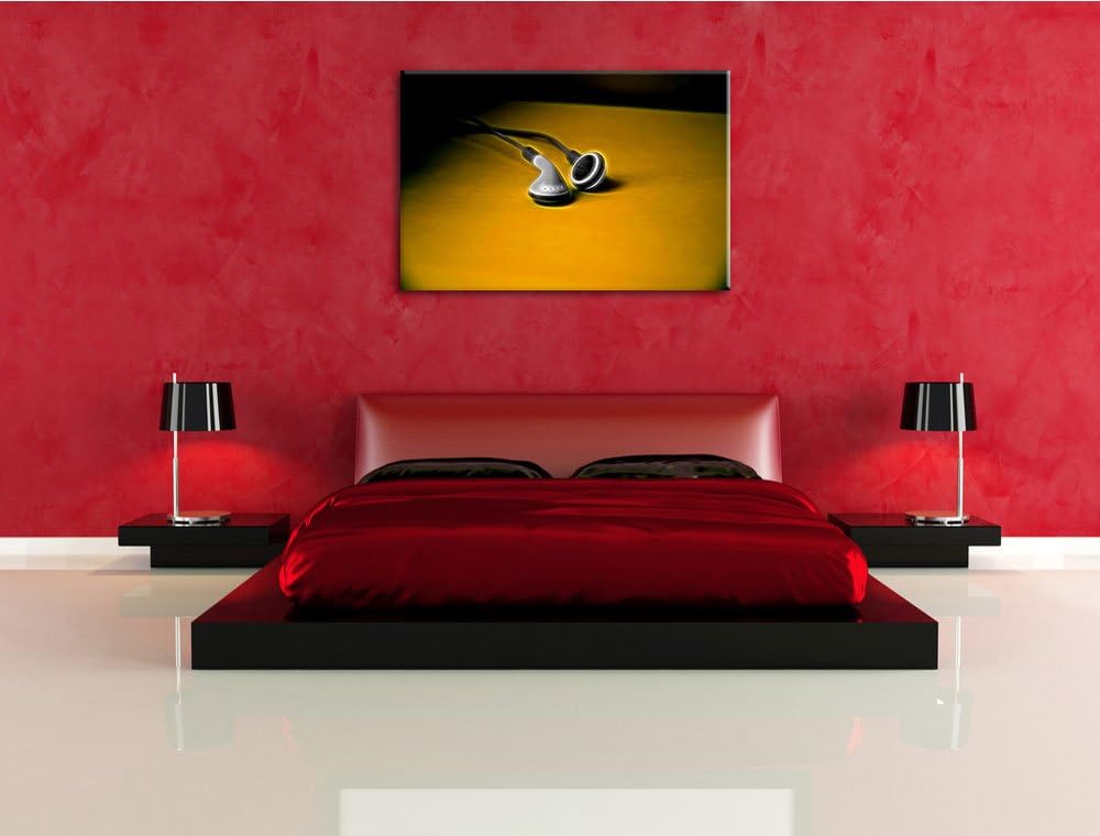Dark klassische kleine Kopfhörer schwarz/weiss Deluxe Format: 100x70 cm auf Leinwand, XXL riesige Bi