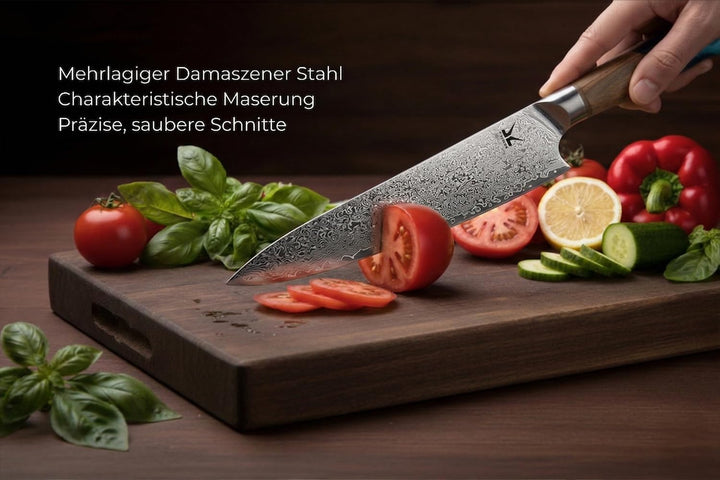 KAWOLA Damast Küchenmesser Santoku Kochmesser 21cm I Küchenmesser Damaststahl I Santoku Messer Damas