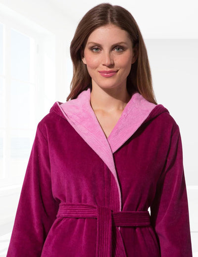 Morgenstern Bademantel Damen 100% Baumwolle mit Kapuze Frottee-Velours OEKO-TEX Leonie XS Fuchsia, X