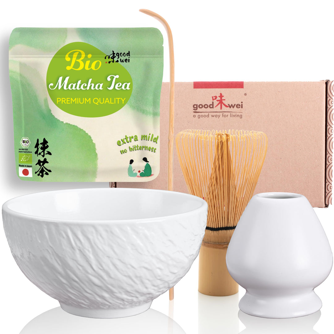 Goodwei BIO Matcha aus Japan im Matcha-Set komplett mit hochwertiger Matcha Schale aus Keramik, Matc