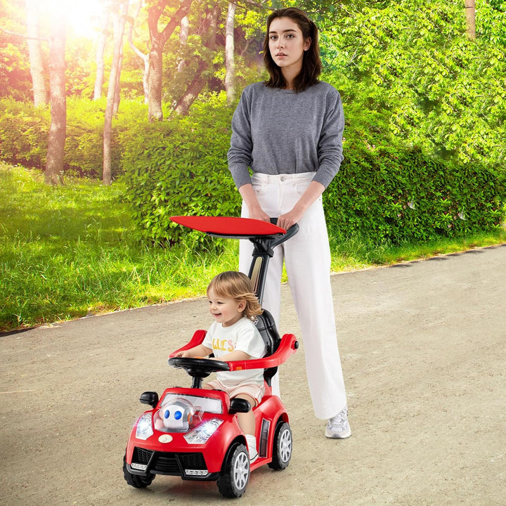 DREAMADE Kinder Rutschauto, 3 in 1 Schiebeauto mit abnehmbarem Verdeck, Sicherheitsgurt & Stauraum,