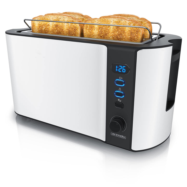 Arendo - Edelstahl Toaster Langschlitz 4 Scheiben, Defrost Funktion, Wärmeisolierendes Gehäuse mit i