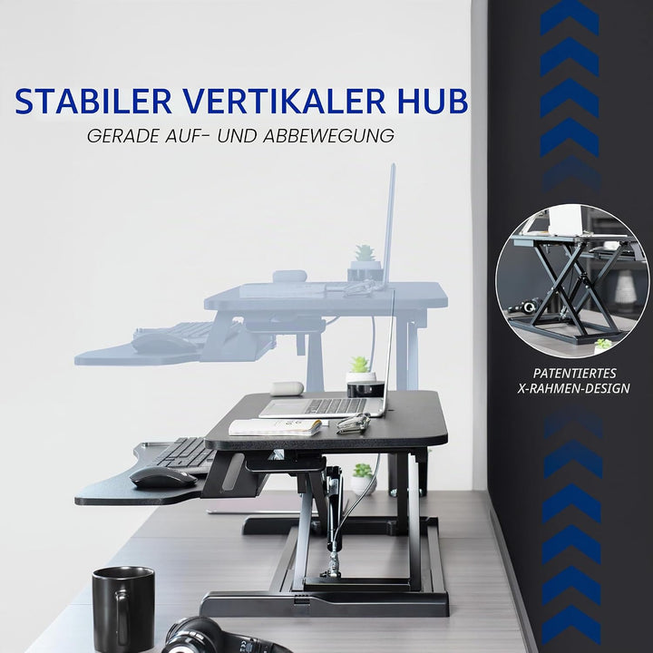 Vivo DESK-V036KW Höhenverstellbarer Schreibtischaufsatz, Sitz-Steh-Arbeitsplatz für zwei Monitore un
