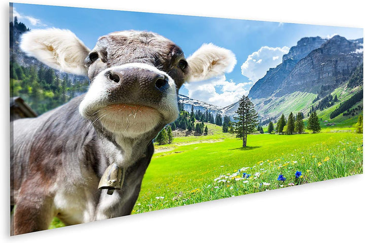 islandburner Bild auf Leinwand Kuh In Den Schweizer Alpen Bilder Wandbilder Poster Leinwand 120x40cm