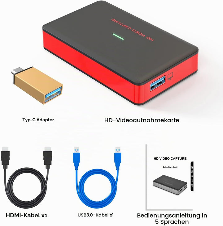 USB 3.0 HD Video Capture Card Full HD 1080P 60FPS Live Streaming Video Recorder Converter Box for Wi