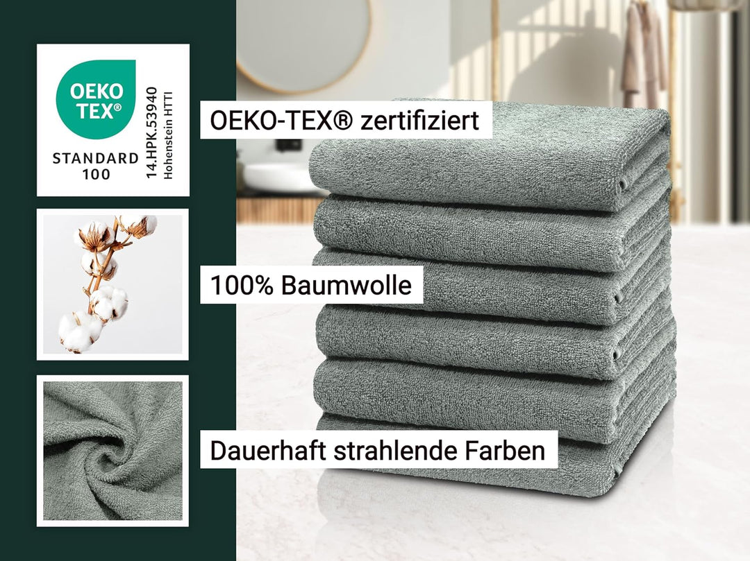 ZOLLNER 6er Set Handtücher, kleine Badetücher, 50x100 cm, Baumwolle, hellgrau 6x Handtücher Hellgrau