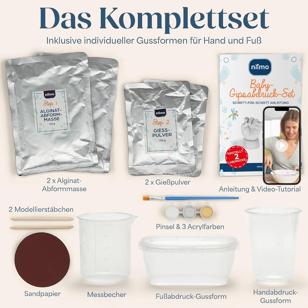 Niimo 3D Abdruck Baby Hand und Fuss - Hautsicheres Baby Gipsabdruck Set, Baby Abdruck Hand Fuss, Han