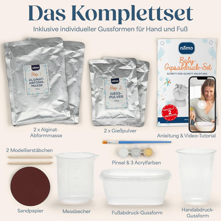 Niimo 3D Abdruck Baby Hand und Fuss - Hautsicheres Baby Gipsabdruck Set, Baby Abdruck Hand Fuss, Han