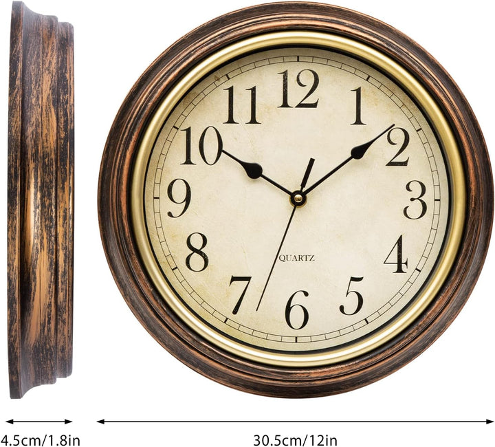 Wanduhr Ohne TickgeräUsche Lautlos Vintage 30cm Quarz Gross Batterie Betriebene Einfach zu Lesen für