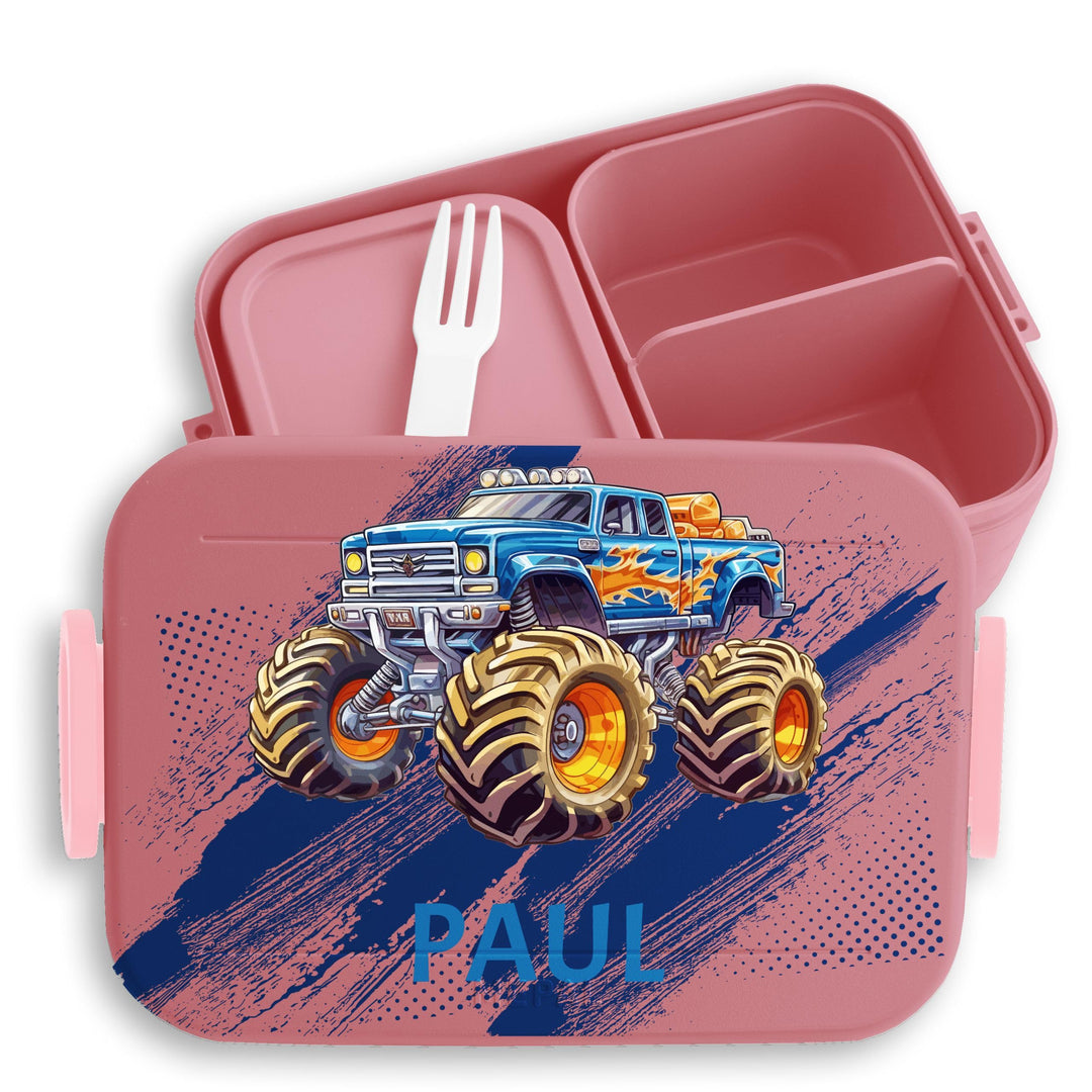 Kinder Bento Box Midi für Mepal Bentobox - Auto - Lunchbox Monstertruck mit Name Brotbox Monster Tru