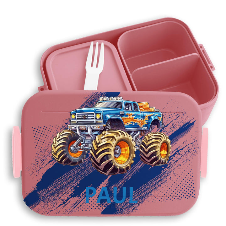 Kinder Bento Box Midi für Mepal Bentobox - Auto - Lunchbox Monstertruck mit Name Brotbox Monster Tru
