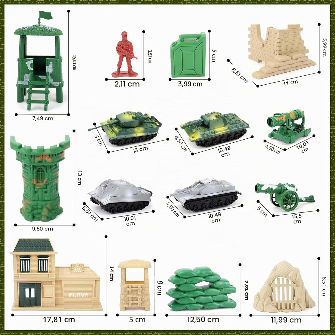 deAO 303 Militär Spielset mit Soldaten, Militärfiguren, Tanks, Flugzeugen, Flaggen, Aufbewahrungstas