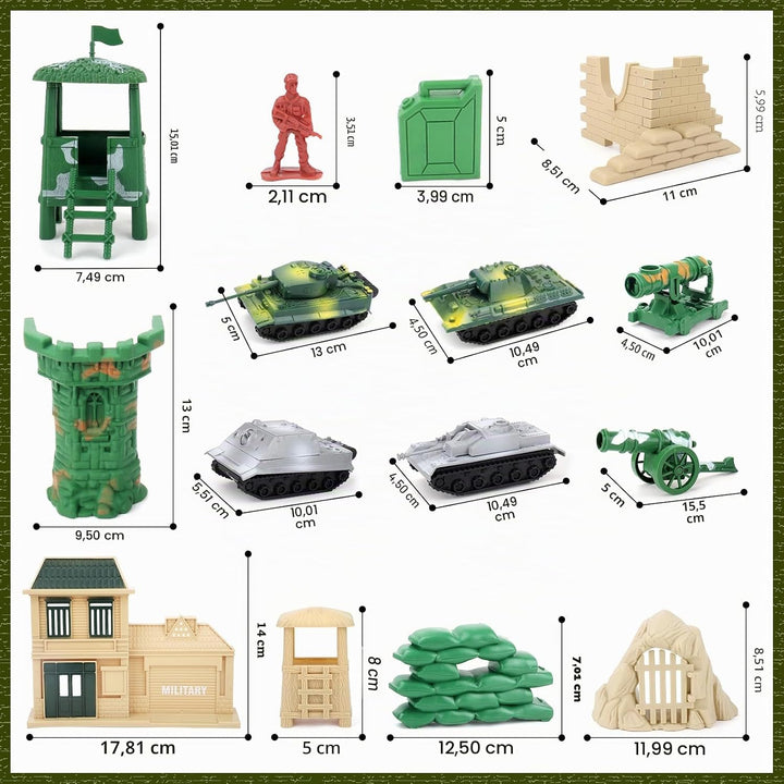 deAO 303 Militär Spielset mit Soldaten, Militärfiguren, Tanks, Flugzeugen, Flaggen, Aufbewahrungstas