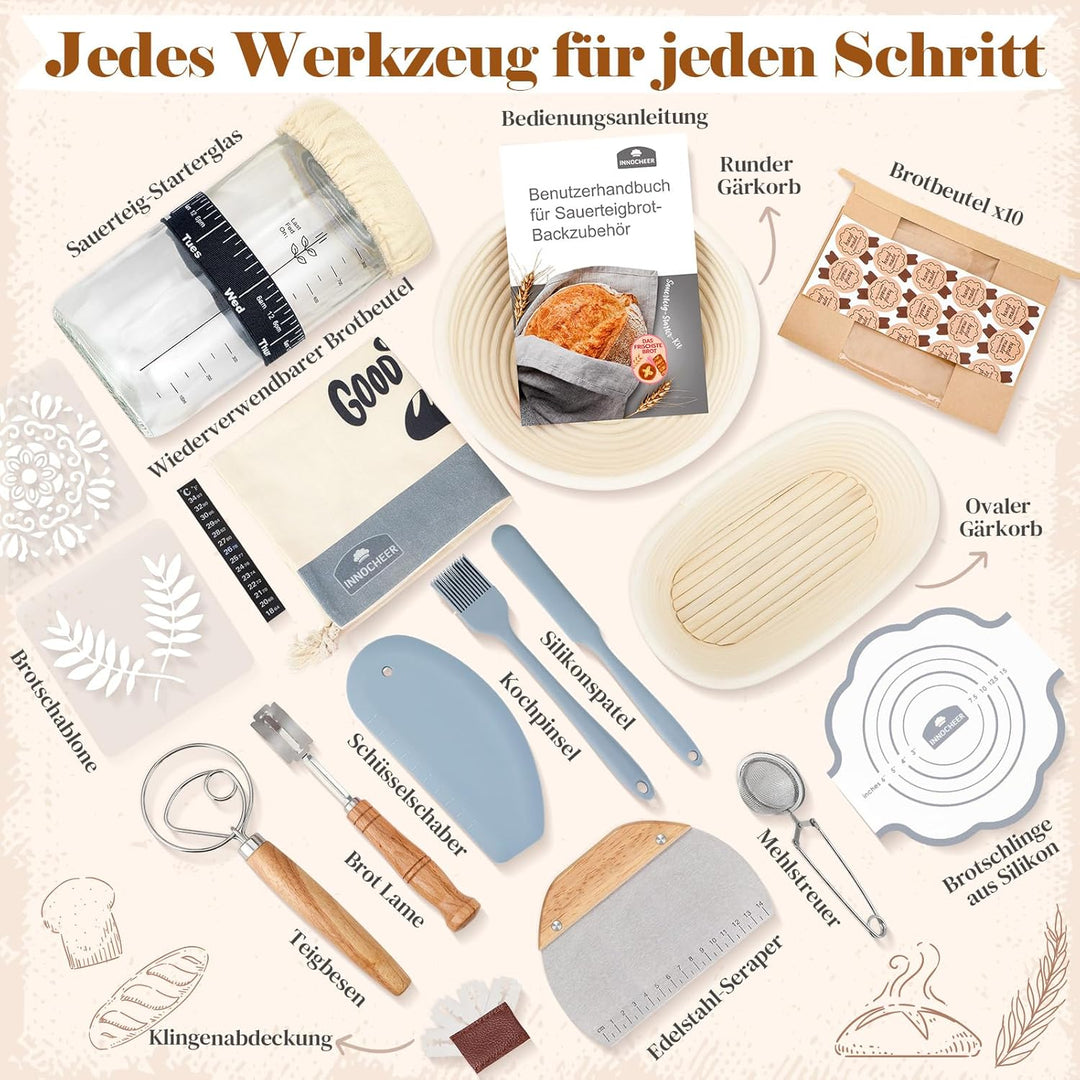 Gärkörbchen Für Sauerteig Starter Set, 25cm & 23cm Gärkorb Brot Backen, Sauerteig Starter Set Mit Sa