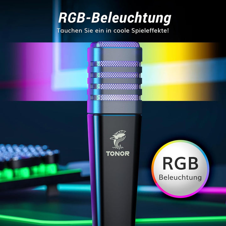 TONOR Gaming USB Mikrofon PC RGB Microphone Streaming Podcast Studio Nierencharakteristik Kondensato