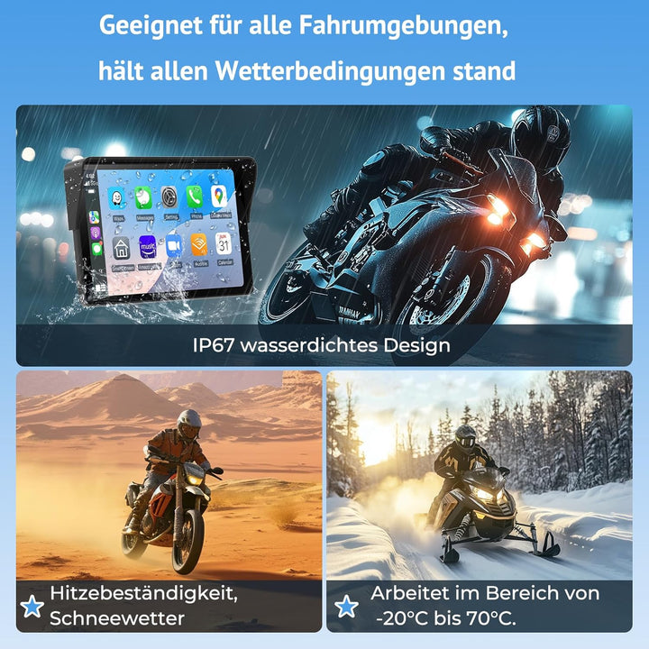 W722 Motorrad Carplay Display,Kabelloses CarPlay Motorrad & Android Auto für Moto,7 Zoll IP67 Wasser