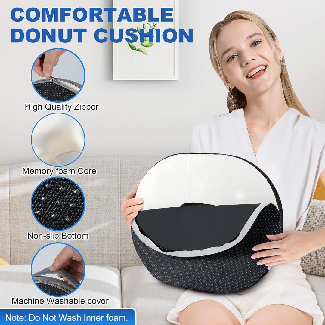 Donut Sitzkissen aus Memory Foam – Ergonomisches Ringkissen für Büro, Auto & Homeoffice – Druckentla