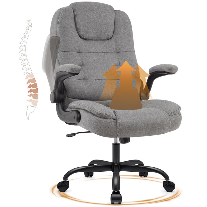 IWMH Ergonomischer Bürostuhl 180KG, Schreibtischstuhl mit Hochklappbaren Armlehnen, Chefsessel Stoff